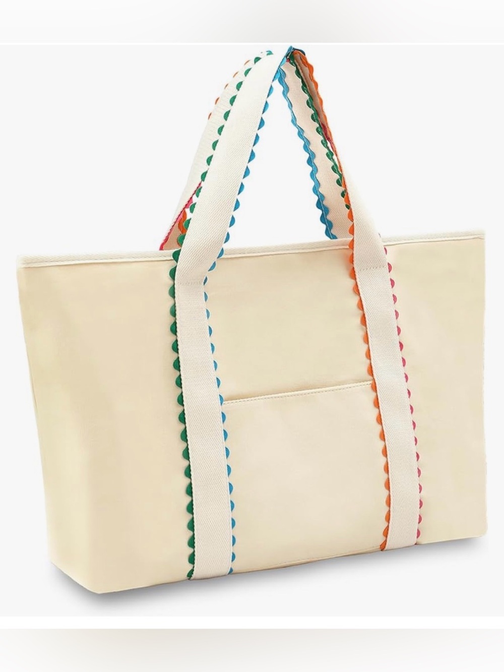Canvas Tote Bag for, Rainbow Rick Rack Trim Handbag, Large Shoulder - Picture 2 of 16